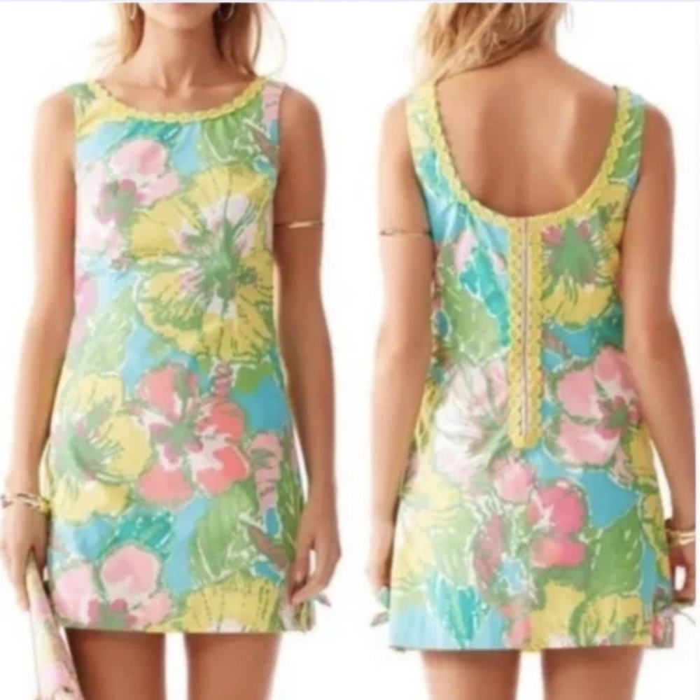 Lilly Pulitzer Delia Shorely Blue Big Flirt Shift Dress 0